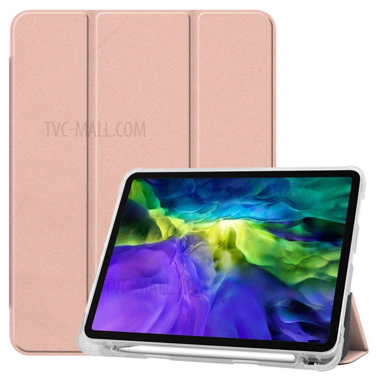 Tri-fold Stand Auto Wake/Sleep Leather Cover with Pen Slot for iPad Pro 11-inch (2020)/(2018) - Rose Gold-1