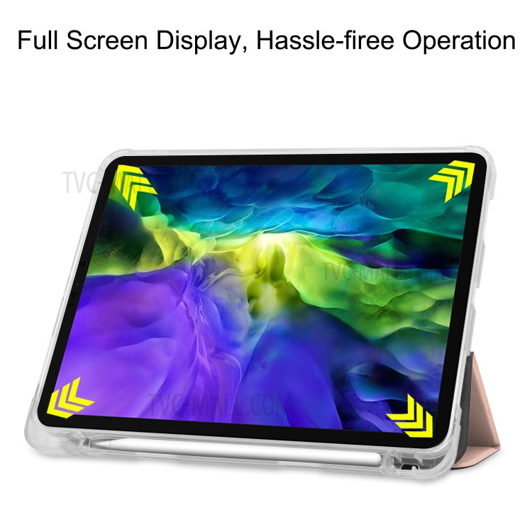 Tri-fold Stand Auto Wake/Sleep Leather Cover with Pen Slot for iPad Pro 11-inch (2020)/(2018) - Rose Gold-4