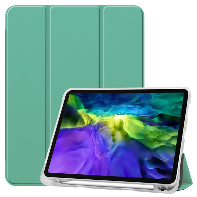 Tri-fold Stand Auto Wake/Sleep Leather Cover with Pen Slot for iPad Pro 11-inch (2020)/(2018) - Cyan-1