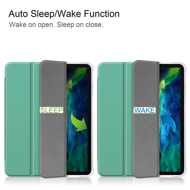 Tri-fold Stand Auto Wake/Sleep Leather Cover with Pen Slot for iPad Pro 11-inch (2020)/(2018) - Cyan-2