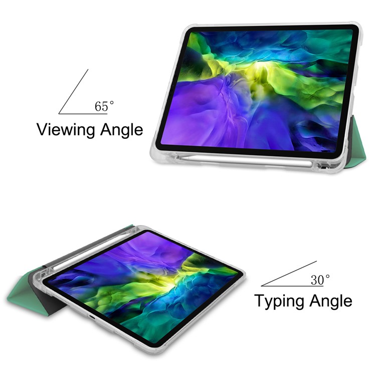 Tri-fold Stand Auto Wake/Sleep Leather Cover with Pen Slot for iPad Pro 11-inch (2020)/(2018) - Cyan-3