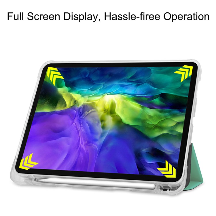 Tri-fold Stand Auto Wake/Sleep Leather Cover with Pen Slot for iPad Pro 11-inch (2020)/(2018) - Cyan-4