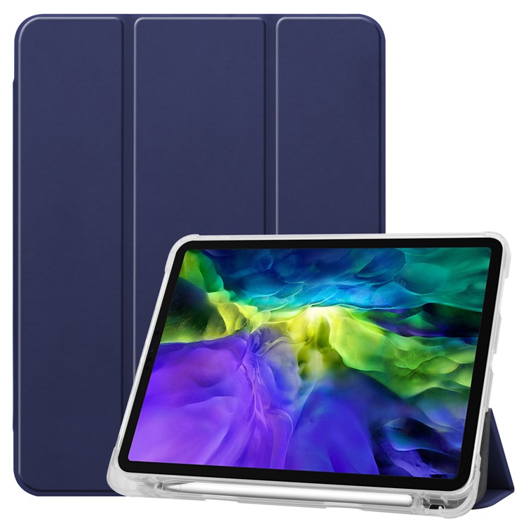 Tri-fold Stand Auto Wake/Sleep Leather Cover with Pen Slot for iPad Pro 11-inch (2020)/(2018) - Dark Blue-1