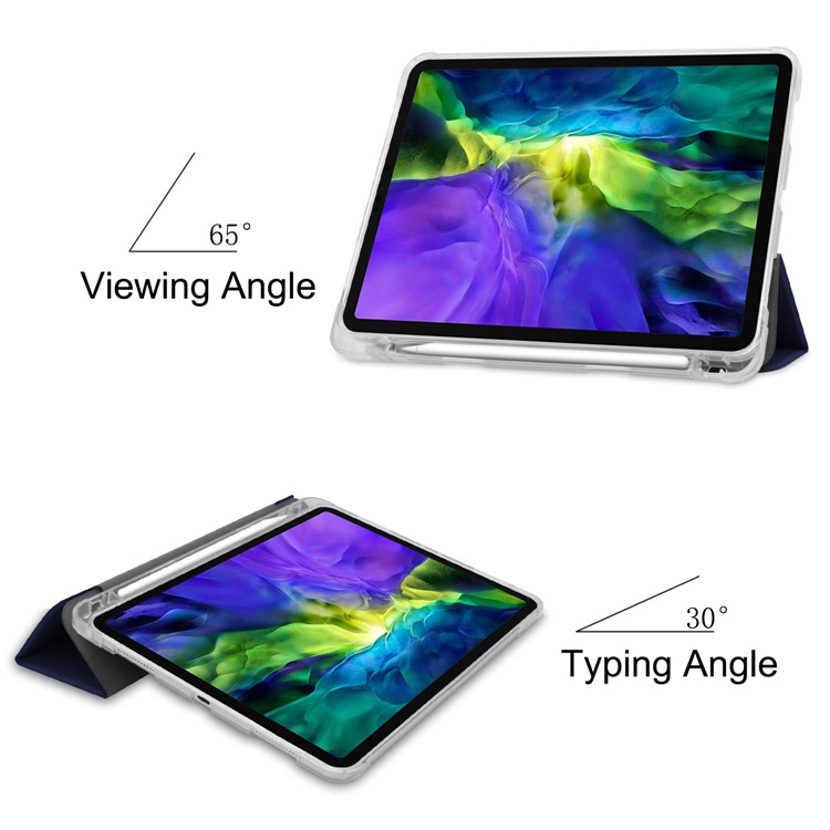 Tri-fold Stand Auto Wake/Sleep Leather Cover with Pen Slot for iPad Pro 11-inch (2020)/(2018) - Dark Blue-3