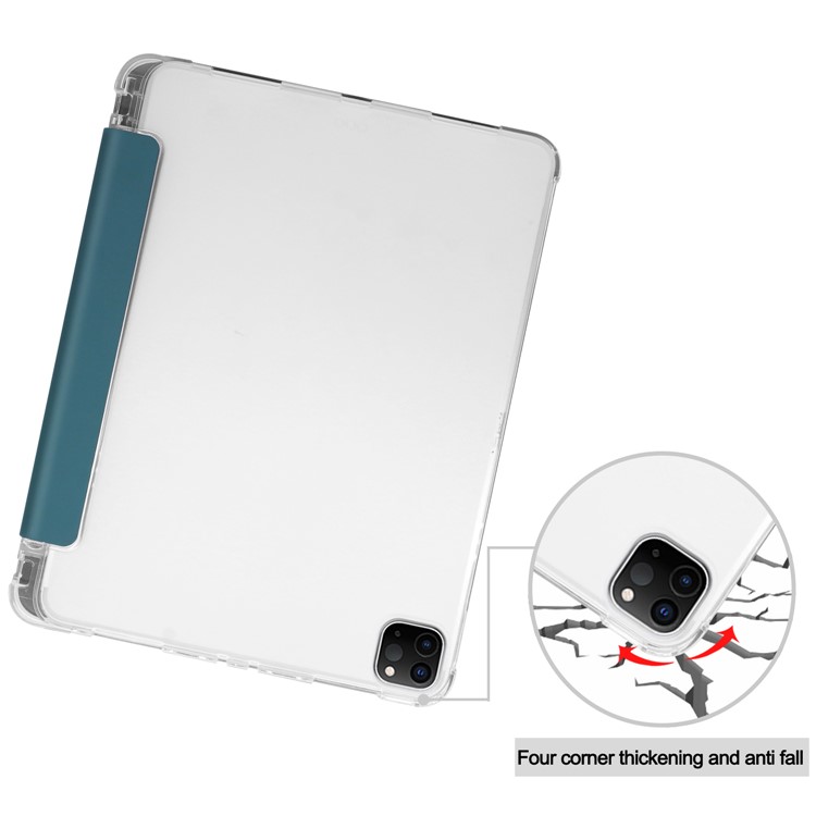 Tri-fold Stand Auto Wake/Sleep Leather Cover with Pen Slot for iPad Pro 11-inch (2020)/(2018) - Blackish Green-7