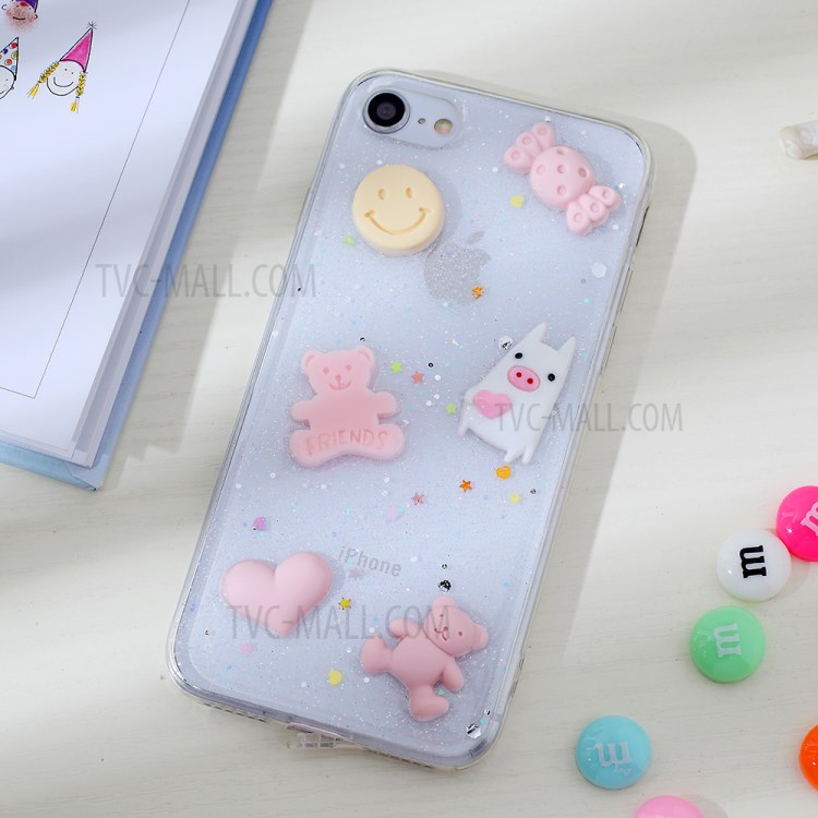 Clear 3D Decor Soft TPU Phone Cover Case for Apple iPhone 8/7/SE (2nd Generation) - Style A-1