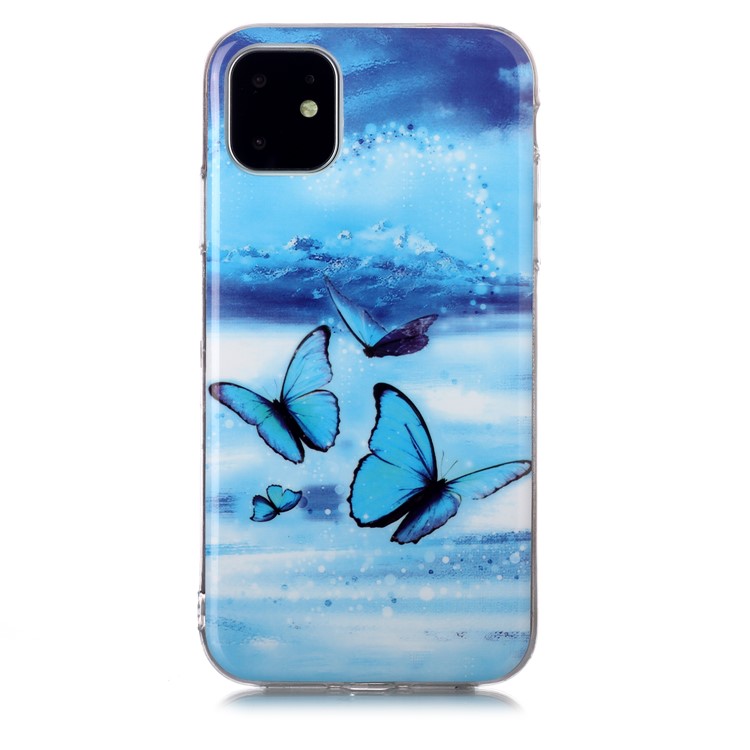 Noctilucent Узорчатый IMD TPU Back Case Для Iphone 11 6,1 Дюйма - Голубая Бабочка-2