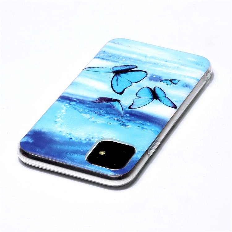 Noctilucent Узорчатый IMD TPU Back Case Для Iphone 11 6,1 Дюйма - Голубая Бабочка