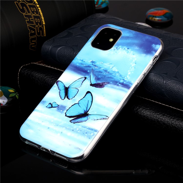 Étui de Dos IMD TPU à Motifs Nocticencents Pour Iphone 11 6,1 Pouces - Papillon Bleu