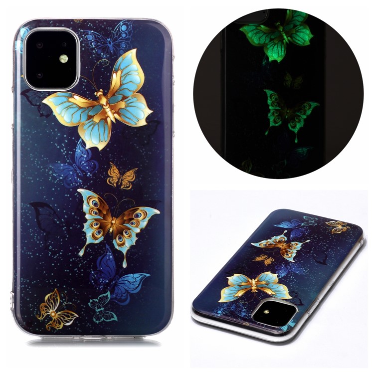 Netos de Retroceso de TPU Estampado Noctilucente Para Iphone 11 6.1 Pulgadas - Mariposa Vívida