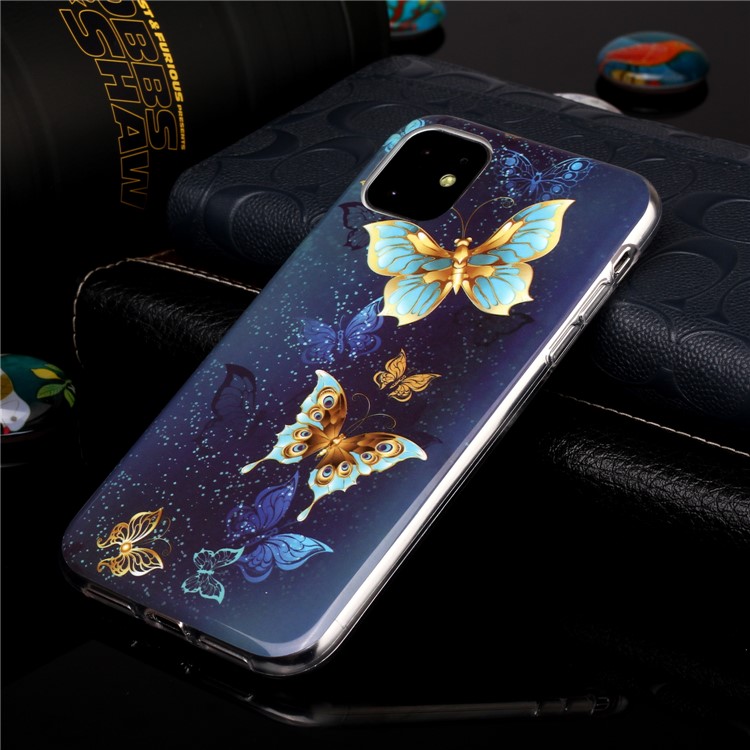 Noctilucent Узорчатый IMD TPU Back Case Для Iphone 11 6,1 Дюйма - Яркая Бабочка