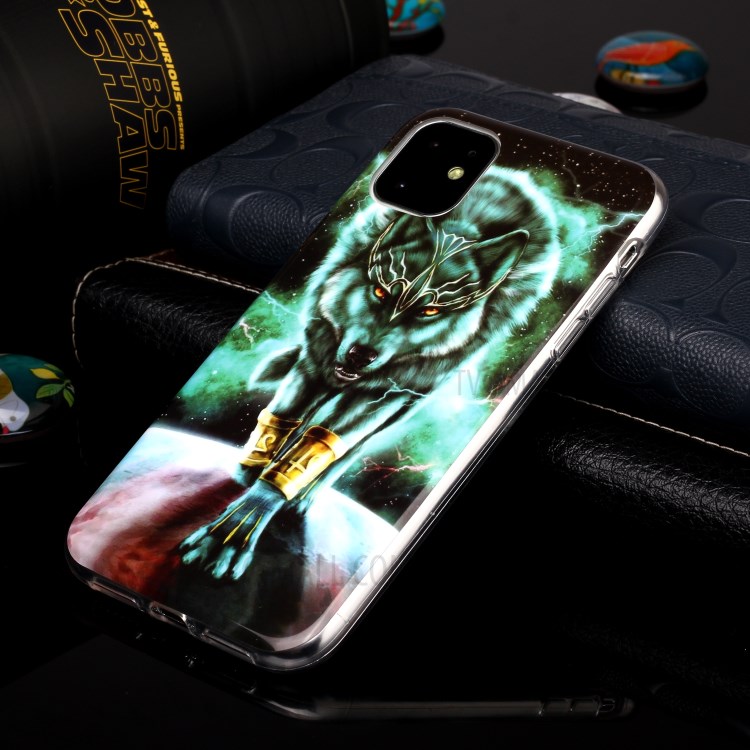 Noctilucent Patterned IMD TPU Back Case for iPhone 11 6.1 inch - Wolf-4