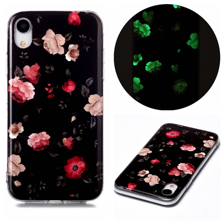 Noctilucent TPU Flexible Phone Case for Apple iPhone XR 6.1 inch - Rose Flower-1