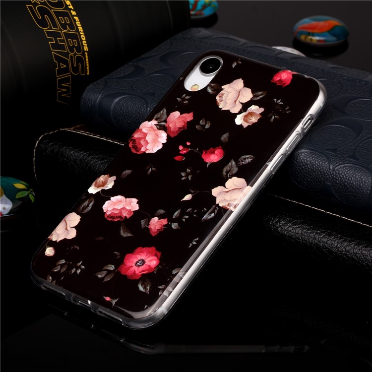 Noctilucent TPU Flexible Phone Case for Apple iPhone XR 6.1 inch - Rose Flower-4
