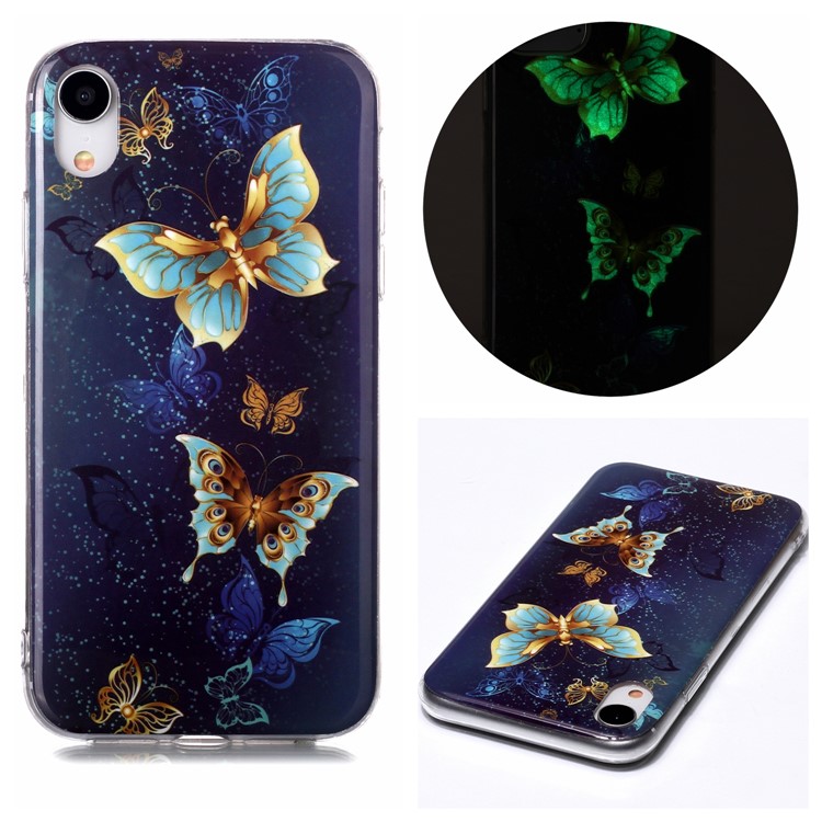 Noctilucent TPU Flexible Phone Case for Apple iPhone XR 6.1 inch - Gold Butterfly-1