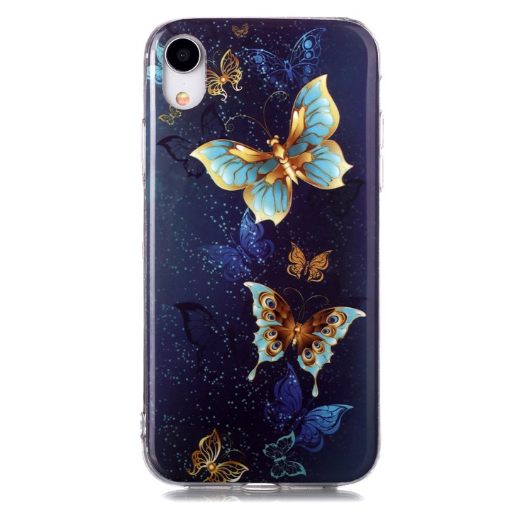Noctilucent TPU Flexible Phone Case for Apple iPhone XR 6.1 inch - Gold Butterfly-2