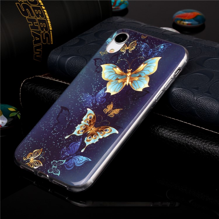 Noctilucent TPU Flexible Phone Case for Apple iPhone XR 6.1 inch - Gold Butterfly-4
