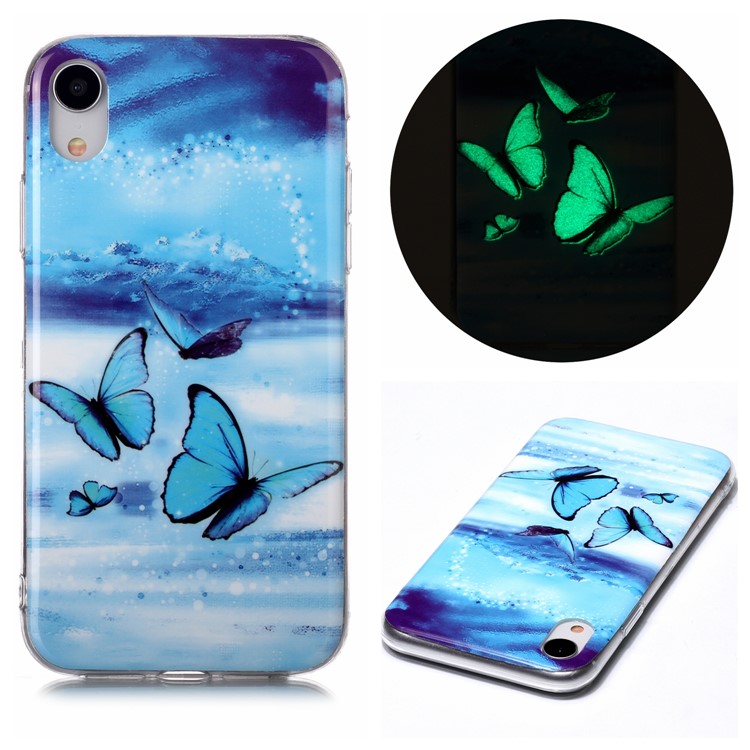 Noctilucent TPU Flexible Phone Case for Apple iPhone XR 6.1 inch - Blue Butterfly-1