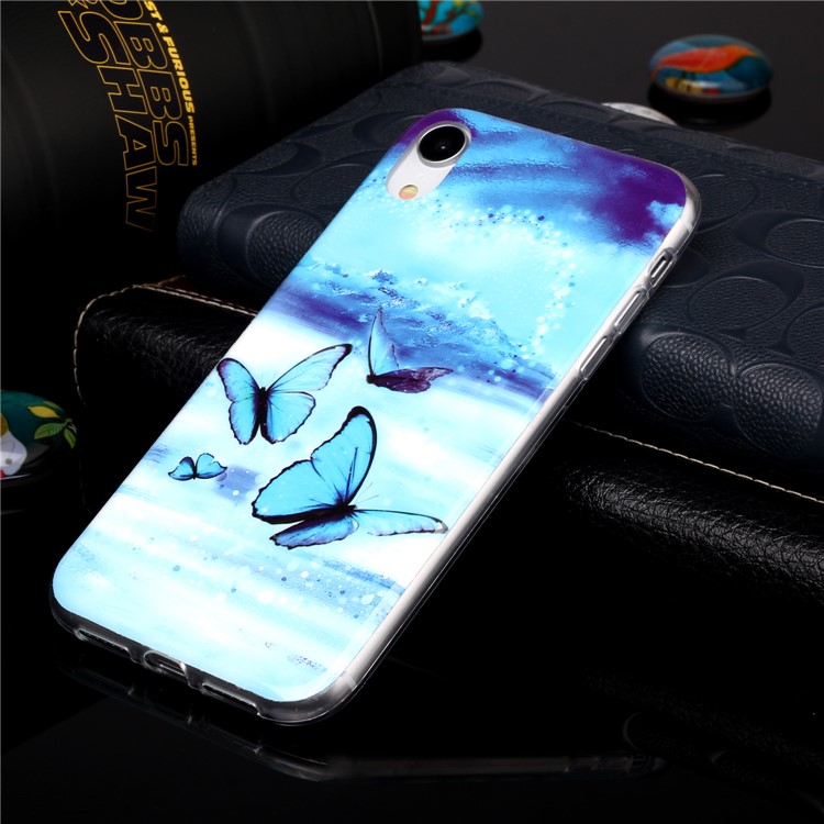 Noctilucent TPU Flexible Phone Case for Apple iPhone XR 6.1 inch - Blue Butterfly-4