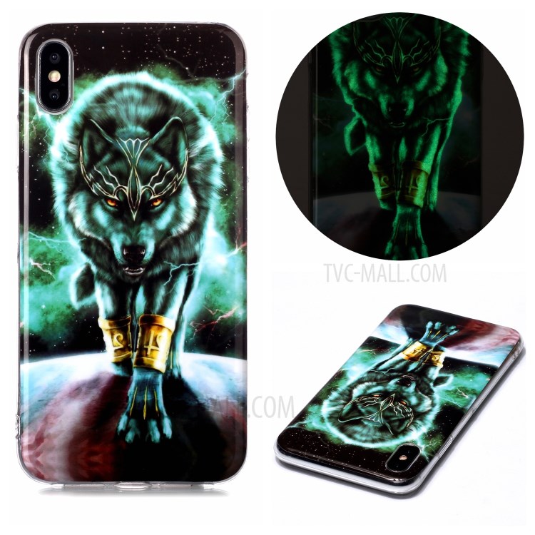 Luminous TPU Pattern Printing IMD Protetive Phone Case for Apple iPhone XS Max 6.5 inch - Wolf-1