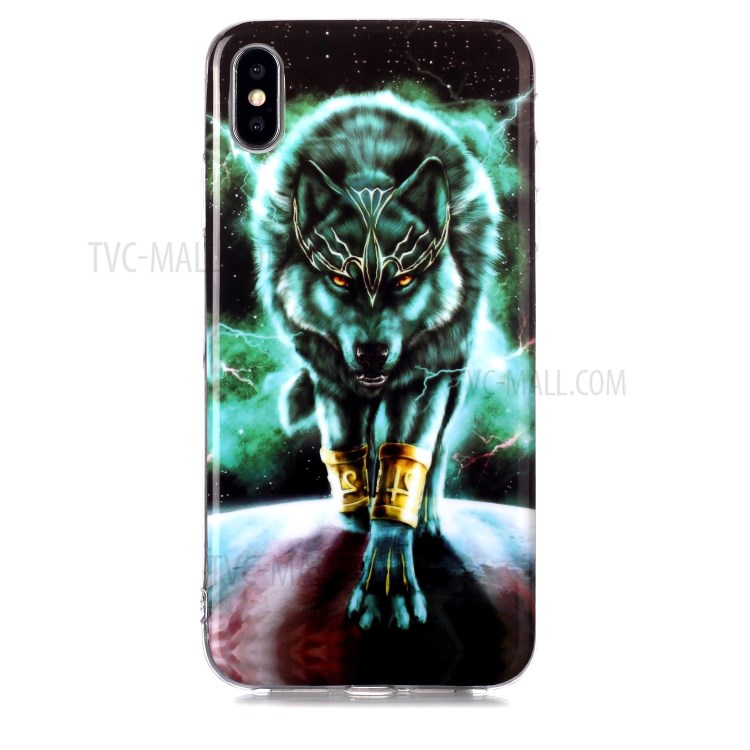 Luminous TPU Pattern Printing IMD Protetive Phone Case for Apple iPhone XS Max 6.5 inch - Wolf-2