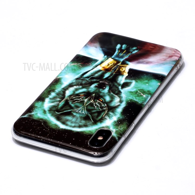 Luminous TPU Pattern Printing IMD Protetive Phone Case for Apple iPhone XS Max 6.5 inch - Wolf-3