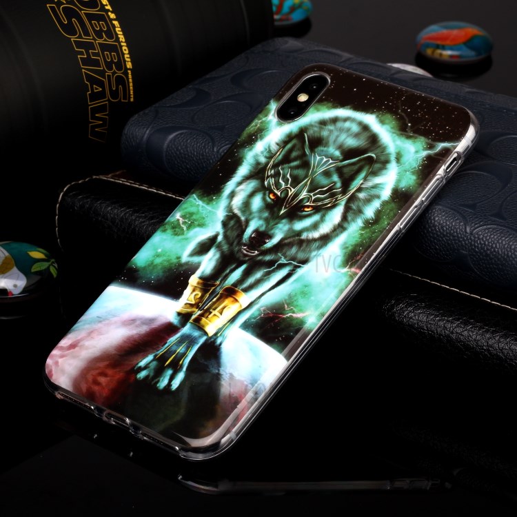 Luminous TPU Pattern Printing IMD Protetive Phone Case for Apple iPhone XS Max 6.5 inch - Wolf-4
