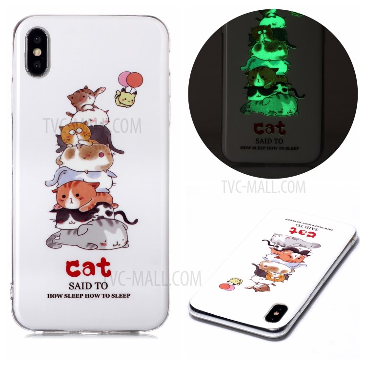 Luminous TPU Pattern Printing IMD Protetive Phone Case for Apple iPhone XS Max 6.5 inch - Cats-1