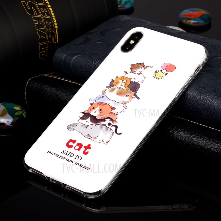 Luminous TPU Pattern Printing IMD Protetive Phone Case for Apple iPhone XS Max 6.5 inch - Cats-4