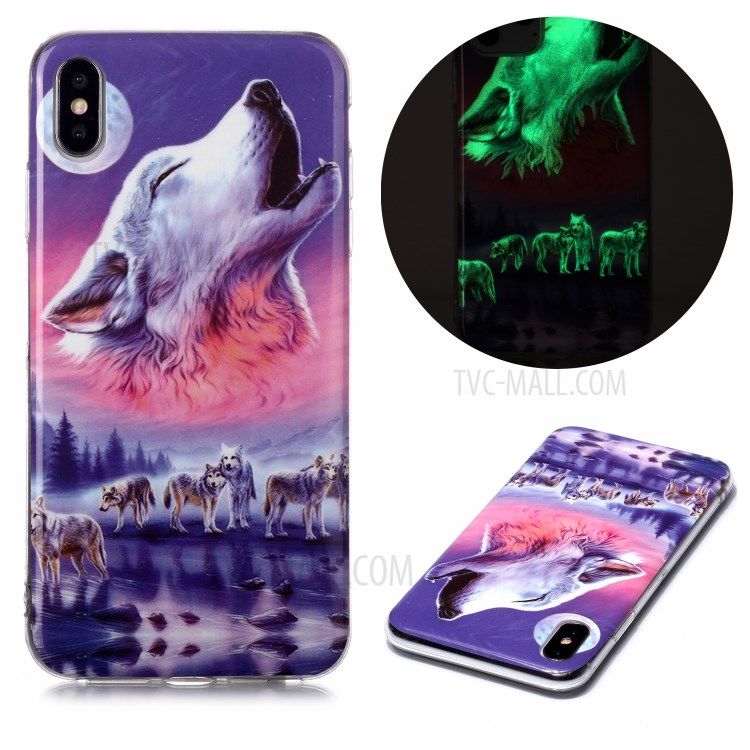 Luminous TPU Pattern Printing IMD Protetive Phone Case for Apple iPhone XS Max 6.5 inch - Howling Wolf-1