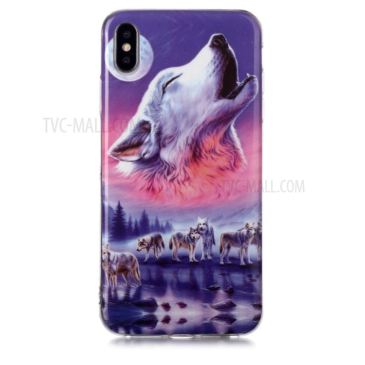 Luminous TPU Pattern Printing IMD Protetive Phone Case for Apple iPhone XS Max 6.5 inch - Howling Wolf-2