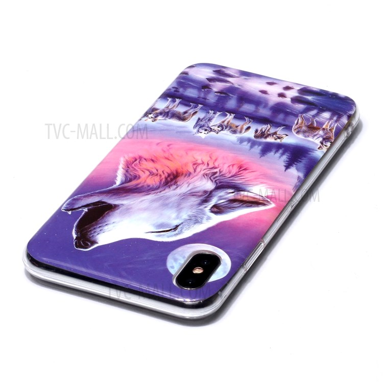 Luminous TPU Pattern Printing IMD Protetive Phone Case for Apple iPhone XS Max 6.5 inch - Howling Wolf-3
