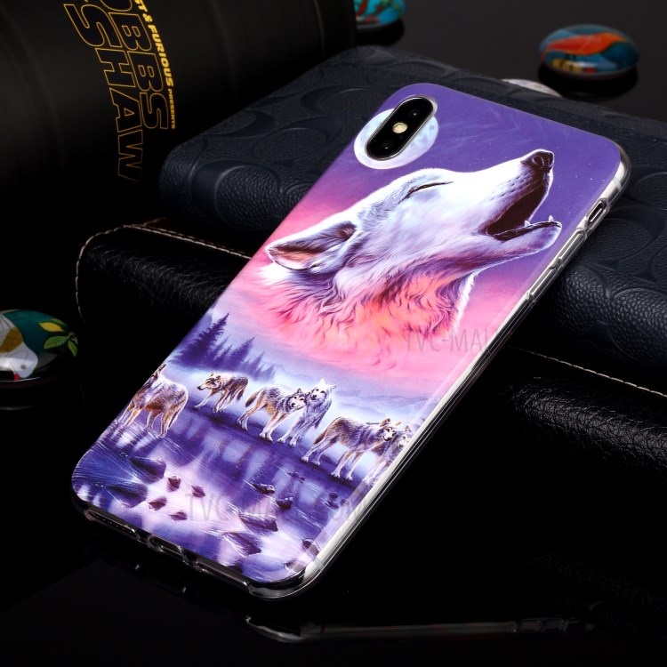 Luminous TPU Pattern Printing IMD Protetive Phone Case for Apple iPhone XS Max 6.5 inch - Howling Wolf-4
