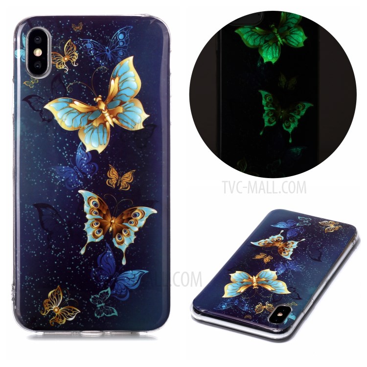 Luminous TPU Pattern Printing IMD Protetive Phone Case for Apple iPhone XS Max 6.5 inch - Butterflies-1
