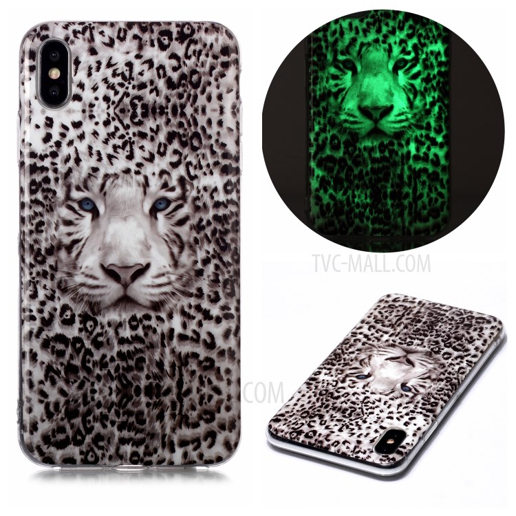 Luminous TPU Pattern Printing IMD Protetive Phone Case for Apple iPhone XS Max 6.5 inch - Leopard-1