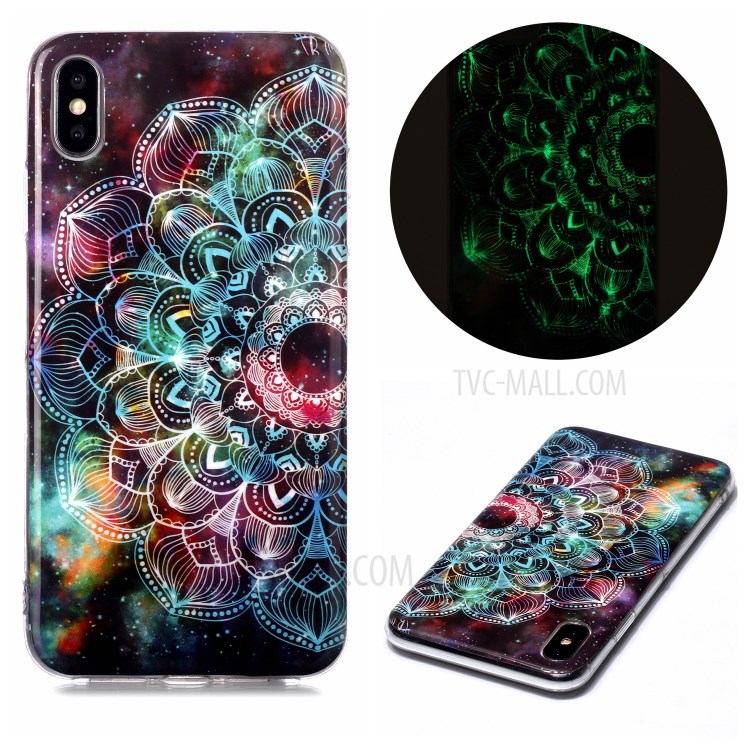 Luminous TPU Pattern Printing IMD Protetive Phone Case for Apple iPhone XS Max 6.5 inch - Mandala Flower-1
