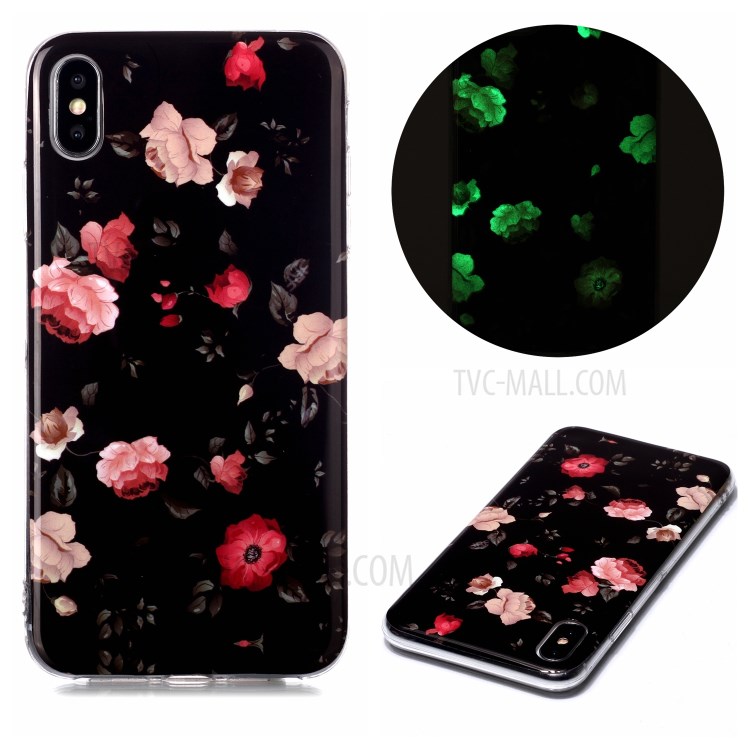 Luminous TPU Pattern Printing IMD Protetive Phone Case for Apple iPhone XS Max 6.5 inch - Flowers-1