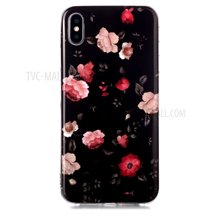 Luminous TPU Pattern Printing IMD Protetive Phone Case for Apple iPhone XS Max 6.5 inch - Flowers-2