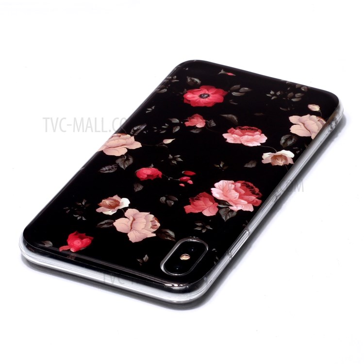 Luminous TPU Pattern Printing IMD Protetive Phone Case for Apple iPhone XS Max 6.5 inch - Flowers-3