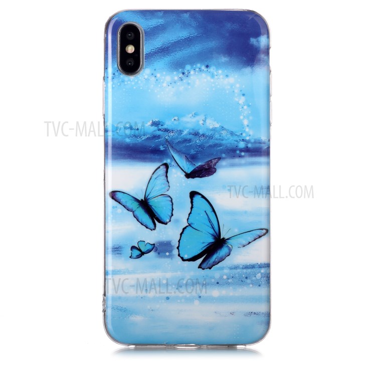 Luminous TPU Pattern Printing IMD Protetive Phone Case for Apple iPhone XS Max 6.5 inch - Blue Butterfly-2