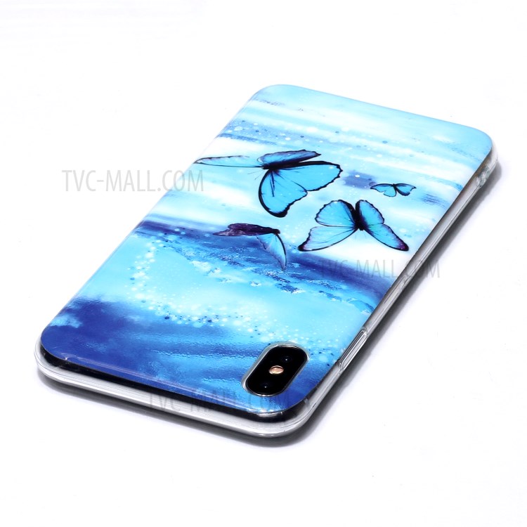 Luminous TPU Pattern Printing IMD Protetive Phone Case for Apple iPhone XS Max 6.5 inch - Blue Butterfly-3