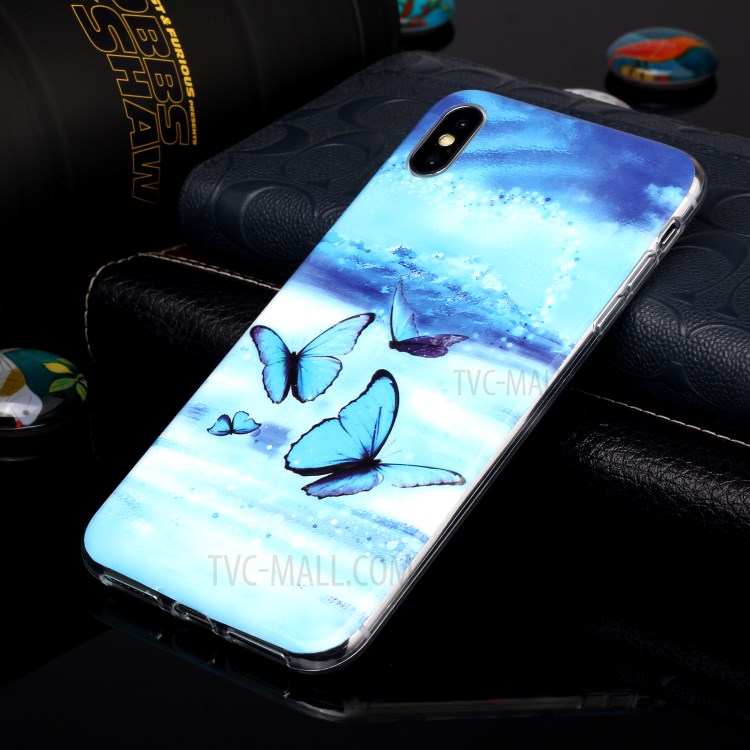 Luminous TPU Pattern Printing IMD Protetive Phone Case for Apple iPhone XS Max 6.5 inch - Blue Butterfly-4