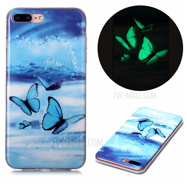 Noctilucent IMD TPU Phone Cover for iPhone 8 Plus/7 Plus 5.5 inch - Blue Butterfly-1