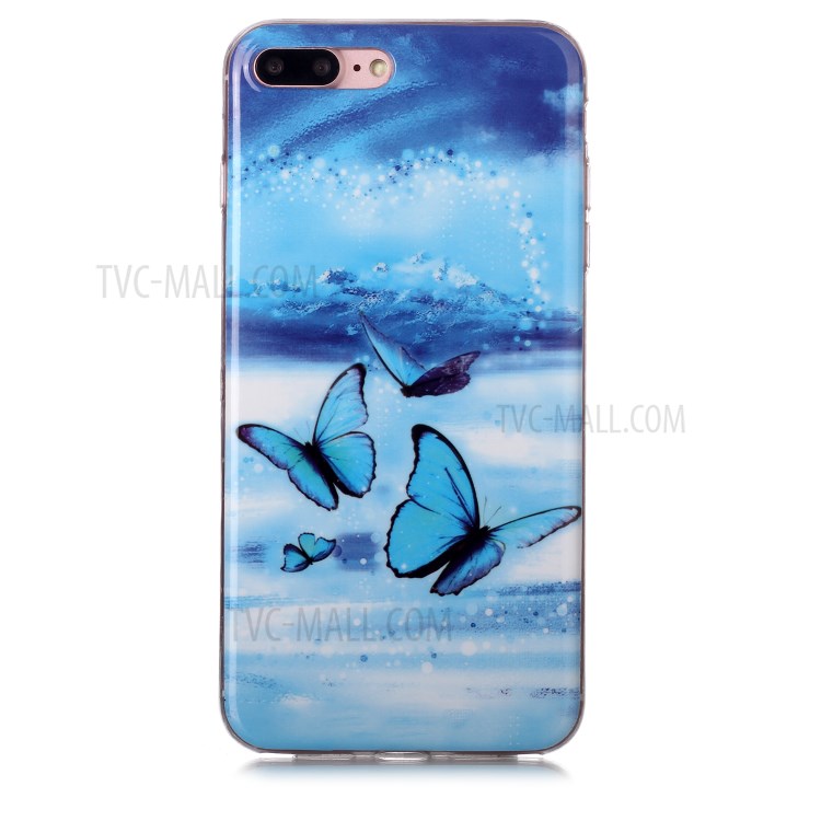 Noctilucent IMD TPU Phone Cover for iPhone 8 Plus/7 Plus 5.5 inch - Blue Butterfly-2