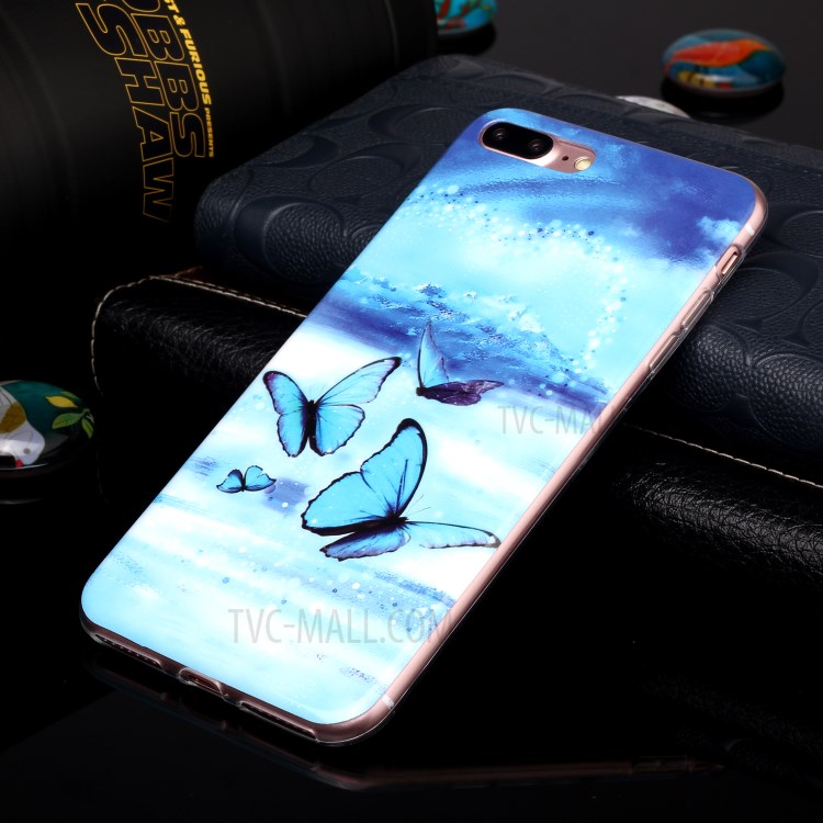 Noctilucent IMD TPU Phone Cover for iPhone 8 Plus/7 Plus 5.5 inch - Blue Butterfly-4