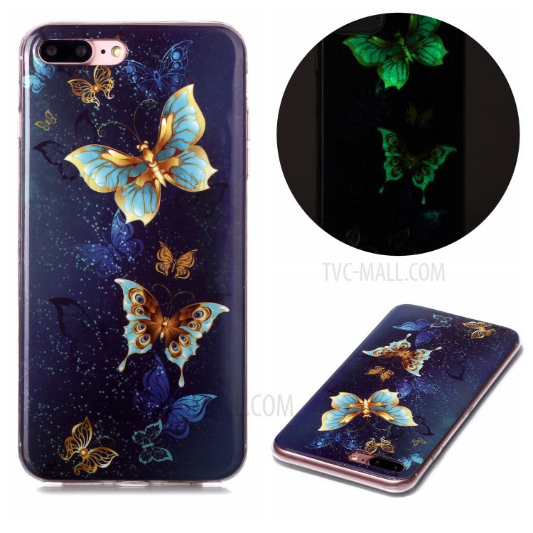 Noctilucent IMD TPU Phone Cover for iPhone 8 Plus/7 Plus 5.5 inch - Gold Butterfly-1