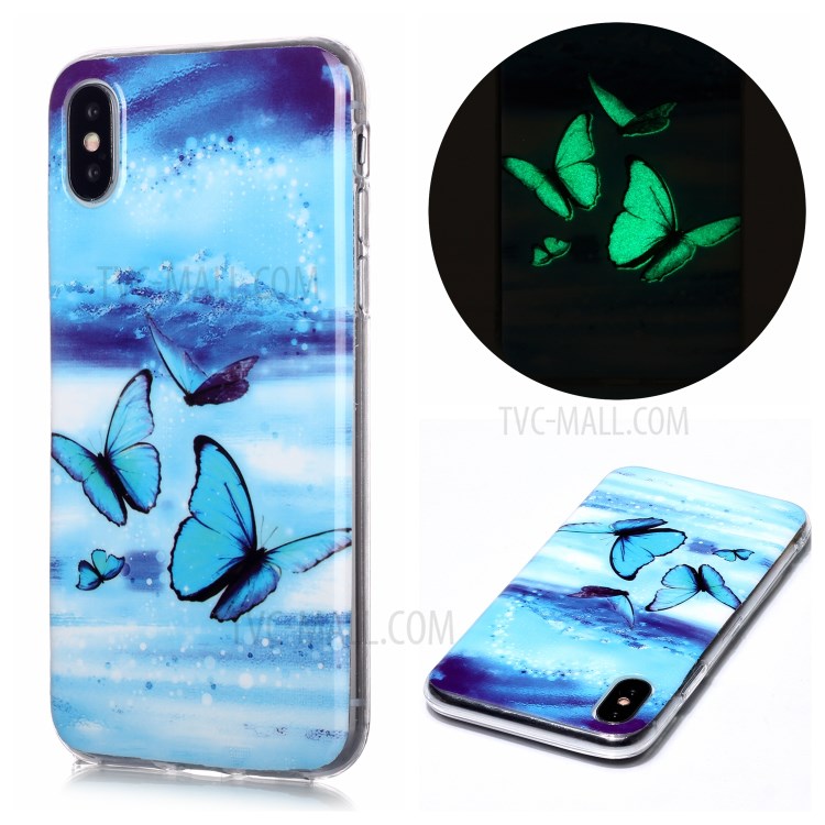 Noctilucent TPU IMD Patterned Protection Phone Case for iPhone X/XS - Blue Butterfly-1