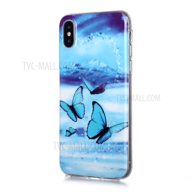 Noctilucent TPU IMD Patterned Protection Phone Case for iPhone X/XS - Blue Butterfly-2