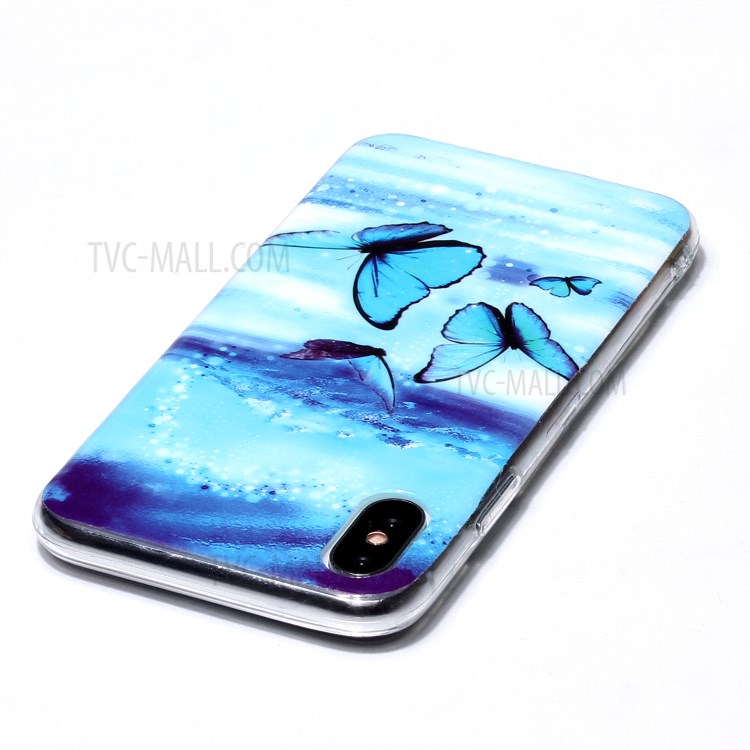Noctilucent TPU IMD Patterned Protection Phone Case for iPhone X/XS - Blue Butterfly-3