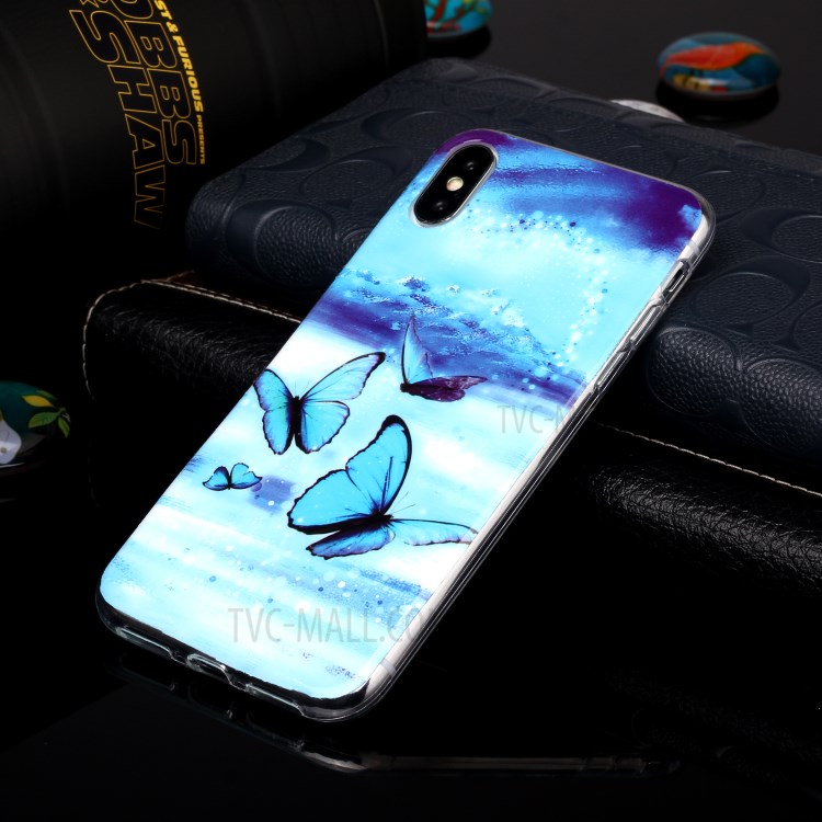 Noctilucent TPU IMD Patterned Protection Phone Case for iPhone X/XS - Blue Butterfly-4